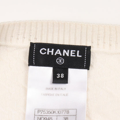 Chanel Cardigan CC Logo Button White Cashmere — view 3