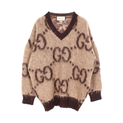 Gucci Knit GG Pattern V-neck Wool Sweater