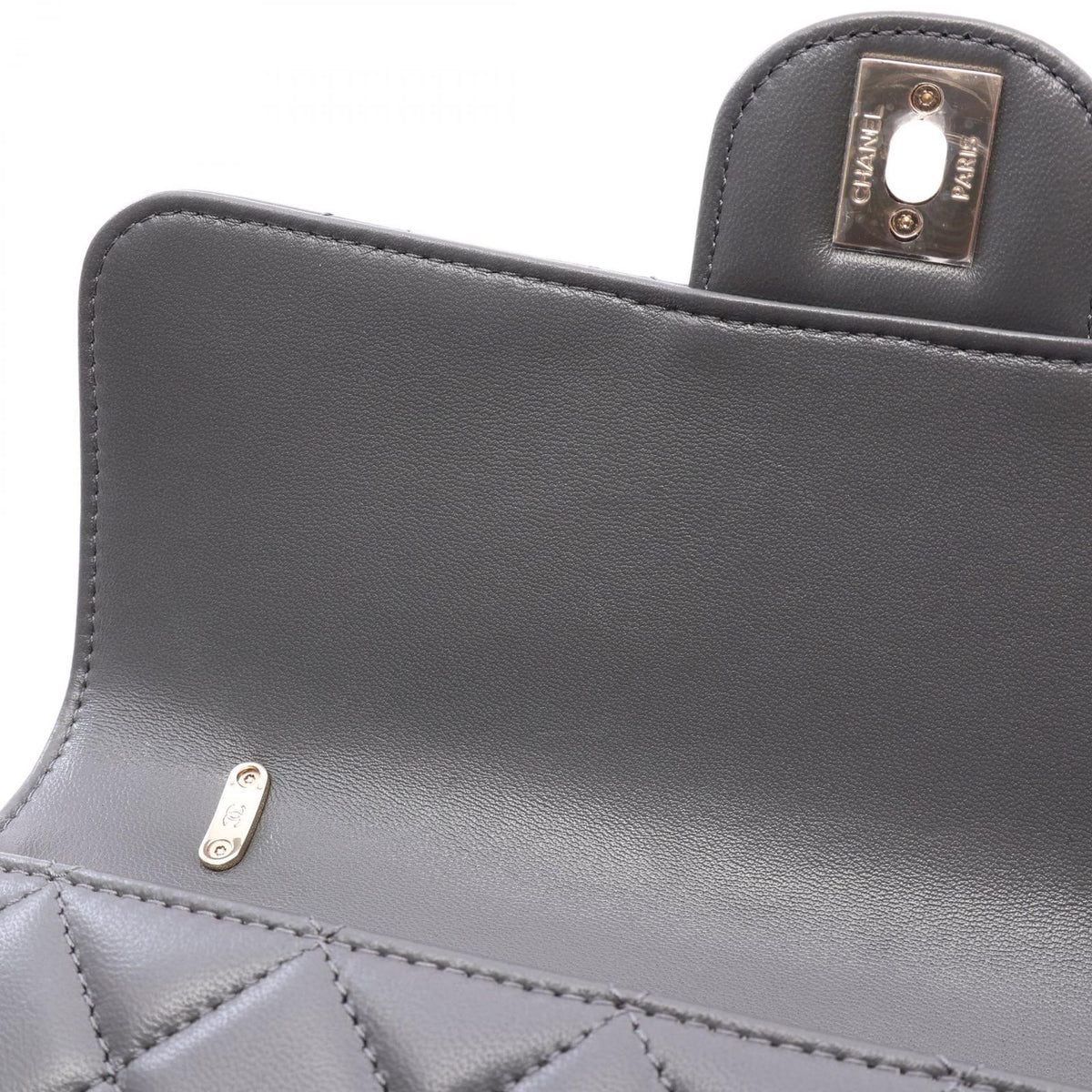 Chanel Shoulder Bag Quilted Flap 2-Way Gray Lambskin Chain — view 6