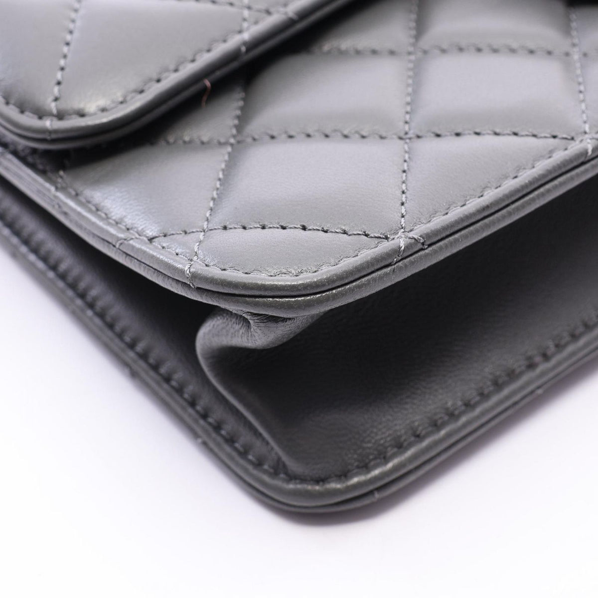 Chanel Shoulder Bag Quilted Flap 2-Way Gray Lambskin Chain — view 7