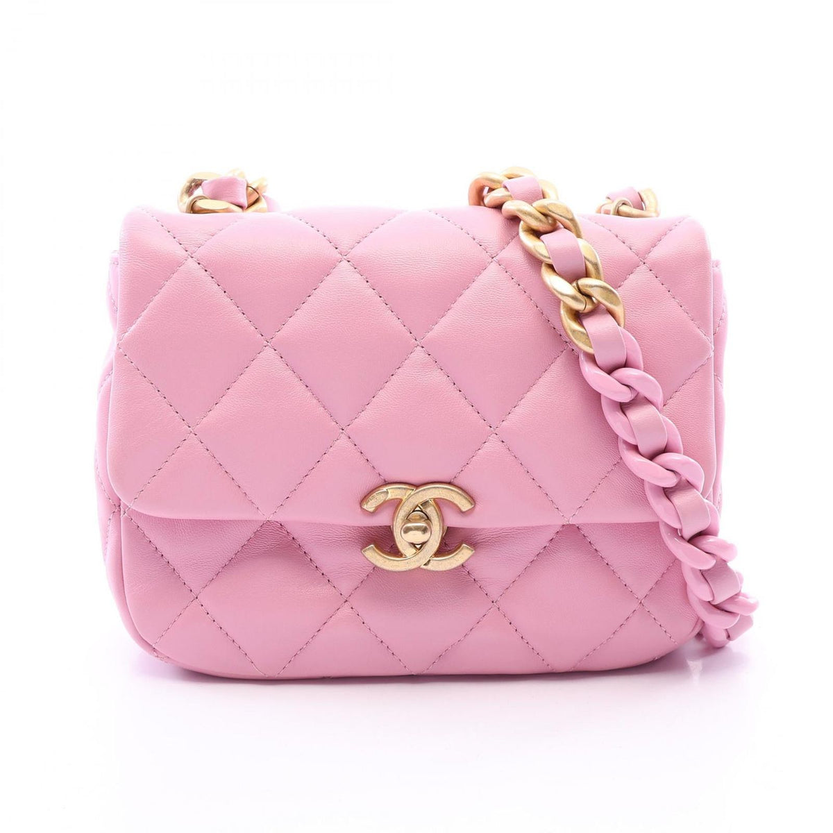 Chanel Shoulder Bag Quilted Pink Lambskin Small Flap Chain