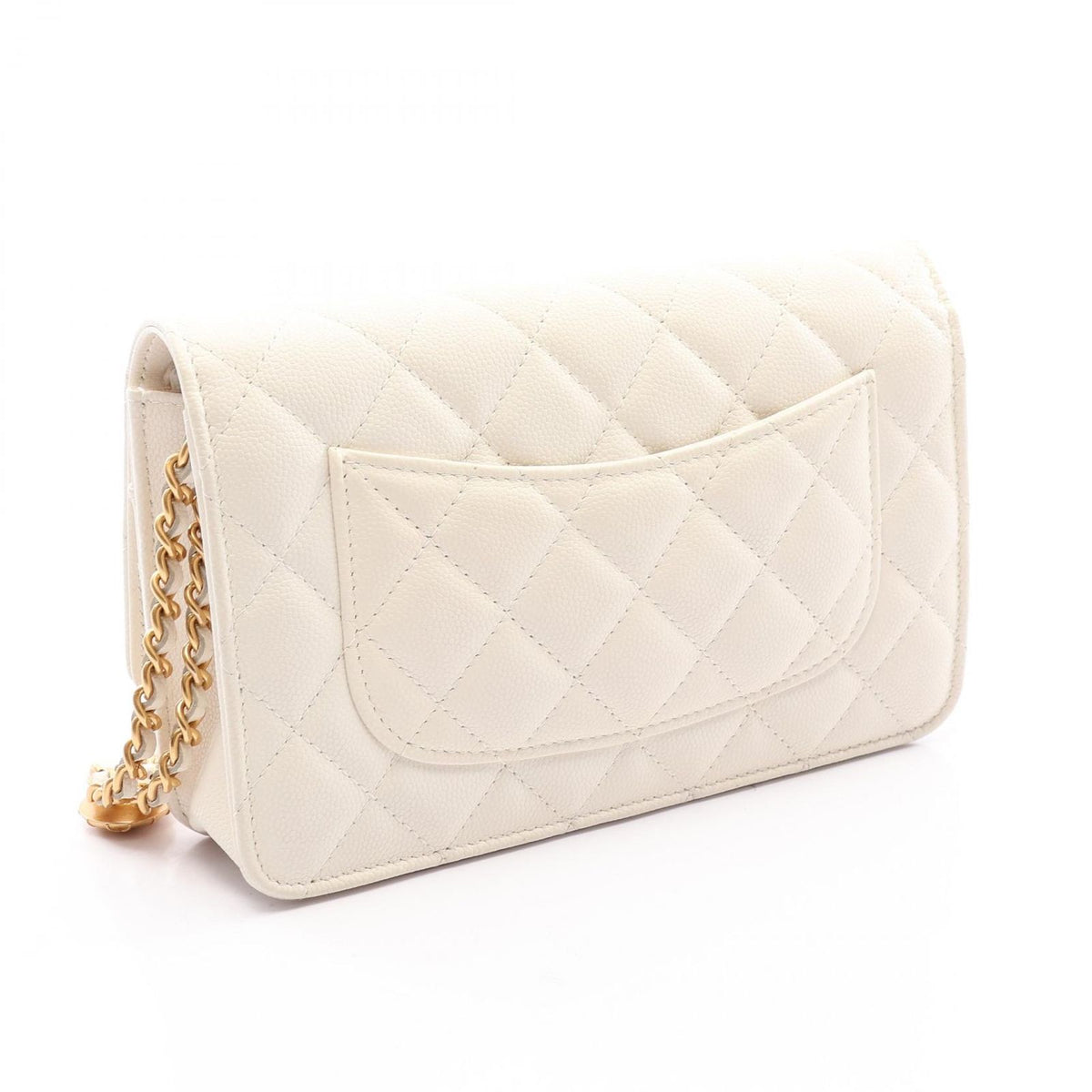 Chanel Shoulder Bag Quilted White Caviar Leather Chain Wallet — view 2