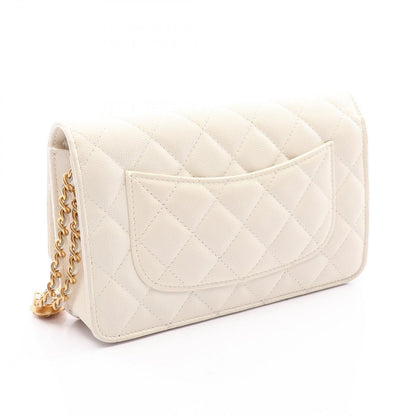 Chanel Shoulder Bag Quilted White Caviar Leather Chain Wallet — view 2