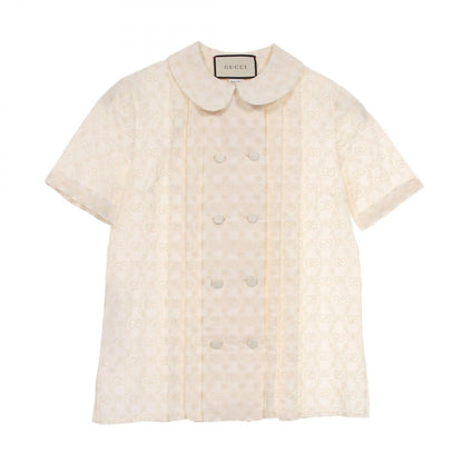 Gucci Blouse GG Flower Embroidery Short Sleeve Cotton Lace