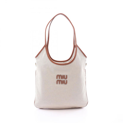 Miu Miu Tote Bag Ivy Brown Canvas Leather Ivy