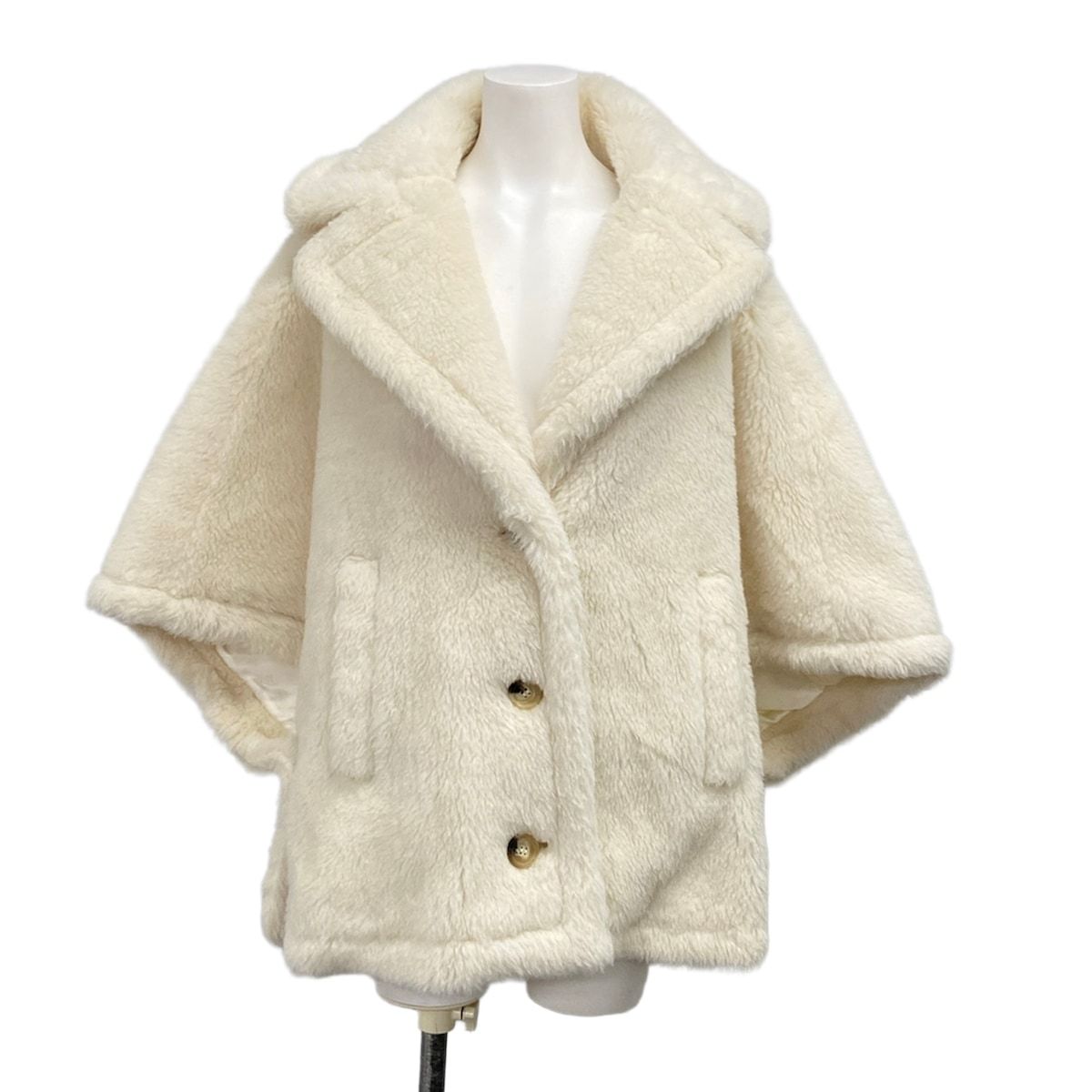 Max Mara Poncho ML Teddy Bear Aleggio Ivory Wool Alpaca M