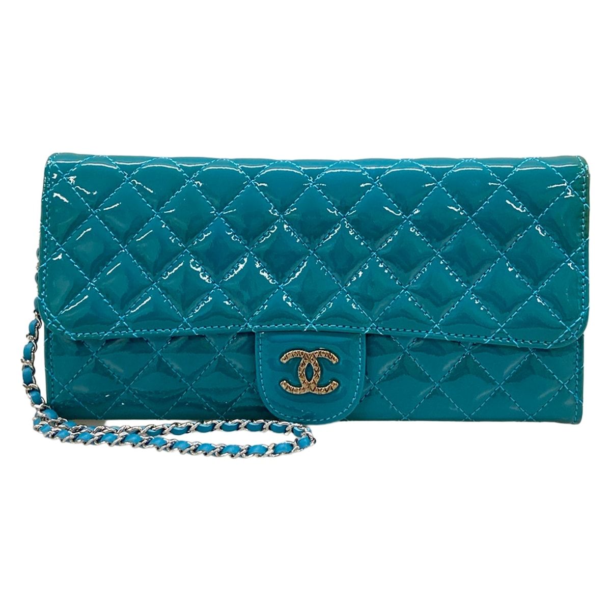Chanel Wallet Quilted Blue Chain Silver Leather Shoulder Bag