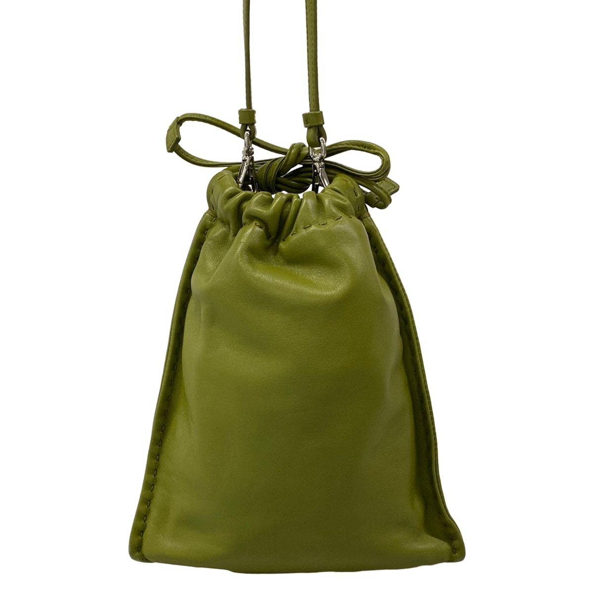 Prada Shoulder Bag Nappa Leather Smartphone Pouch Ivy Green Drawstring — view 3