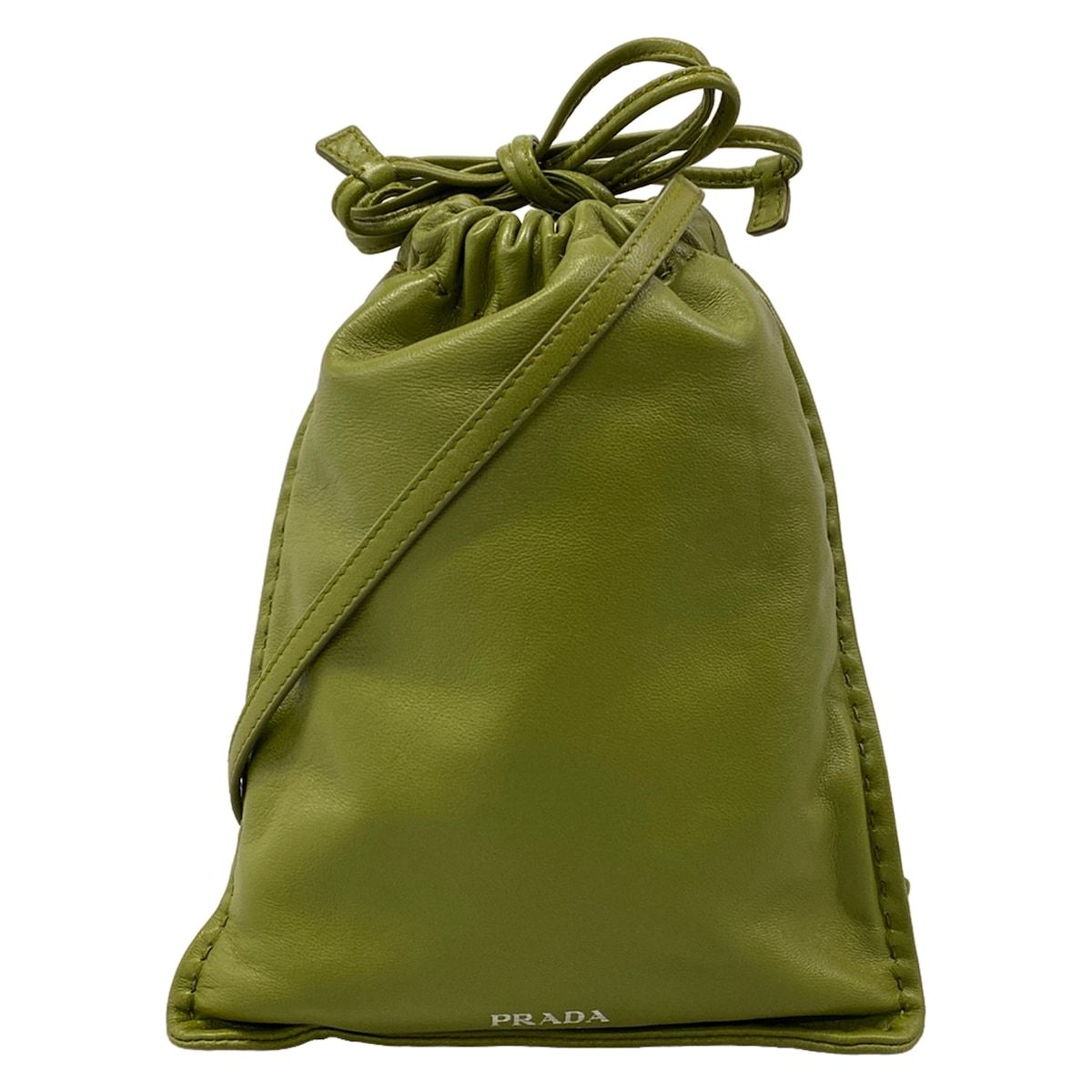Prada Shoulder Bag Nappa Leather Smartphone Pouch Ivy Green Drawstring