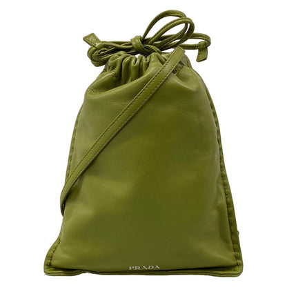 Prada Shoulder Bag Nappa Leather Smartphone Pouch Ivy Green Drawstring