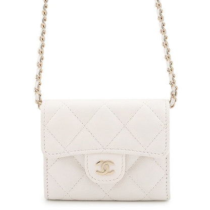 Chanel Chain Wallet Quilted CC Logo Mini Caviar Leather White Shoulder Bag