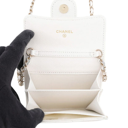 Chanel Chain Wallet Quilted CC Logo Mini Caviar Leather White Shoulder Bag — view 6