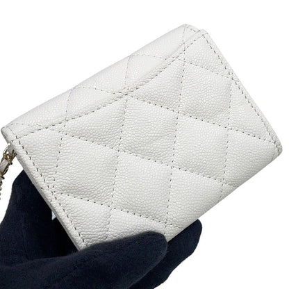 Chanel Chain Wallet Quilted CC Logo Mini Caviar Leather White Shoulder Bag — view 8