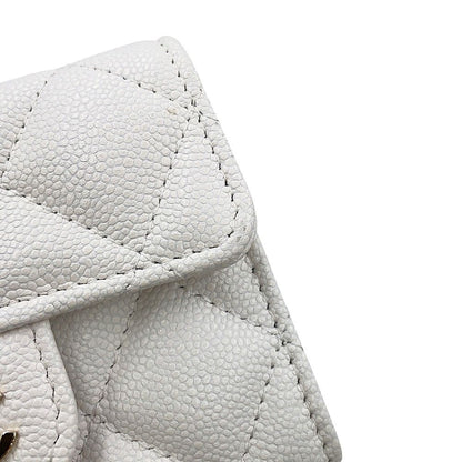 Chanel Chain Wallet Quilted CC Logo Mini Caviar Leather White Shoulder Bag — view 7