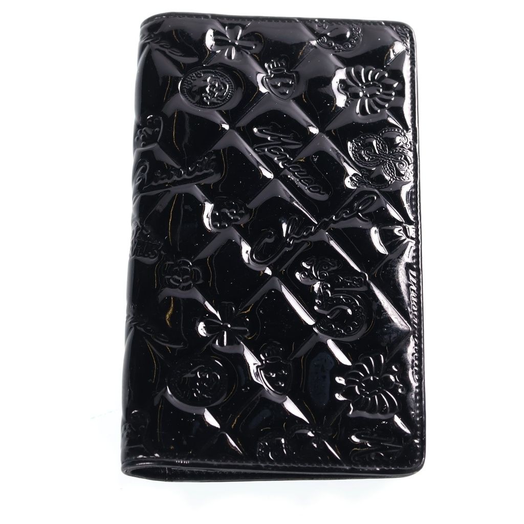 Chanel Bifold Wallet Camellia Icon Black Patent Leather