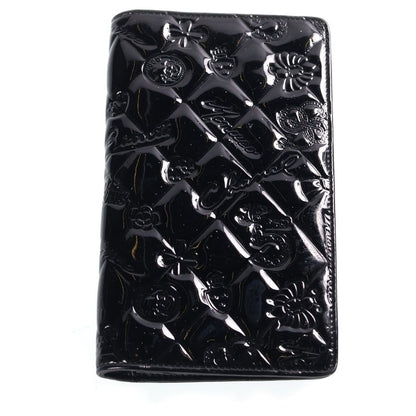 Chanel Bifold Wallet Camellia Icon Black Patent Leather