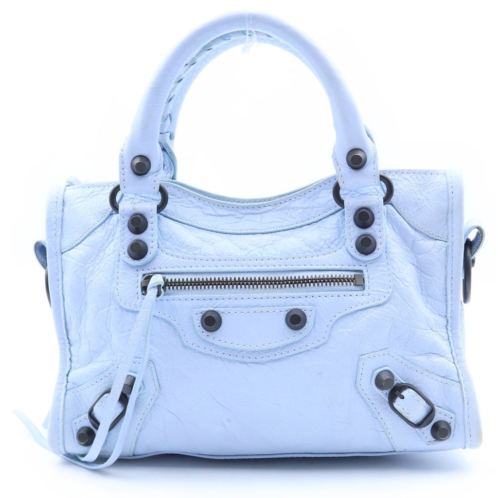 Balenciaga Le City Mini 2-Way Shoulder Bag Light Blue Leather Black