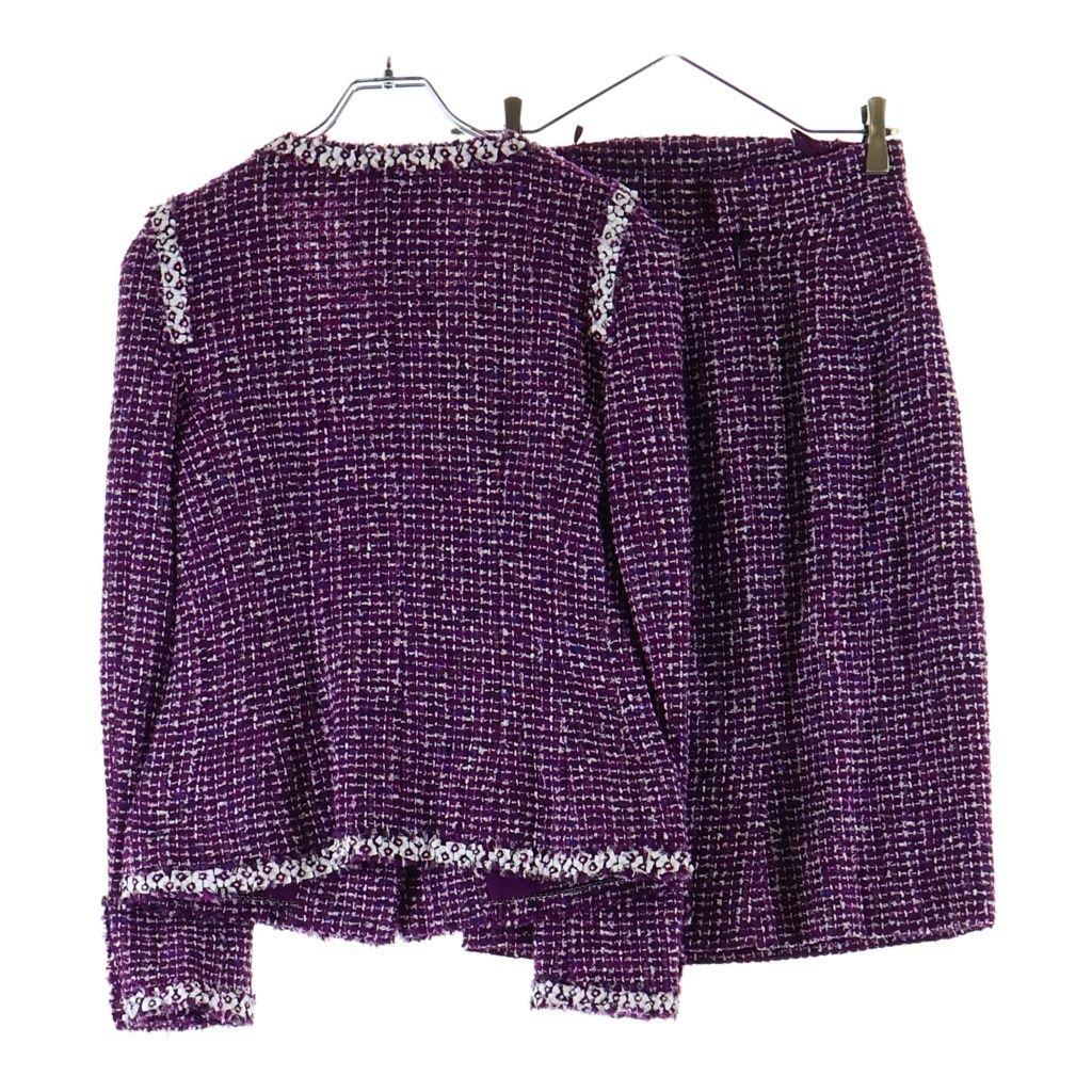 Chanel Collarless Jacket Skirt Set 09P Tweed Purple — view 2