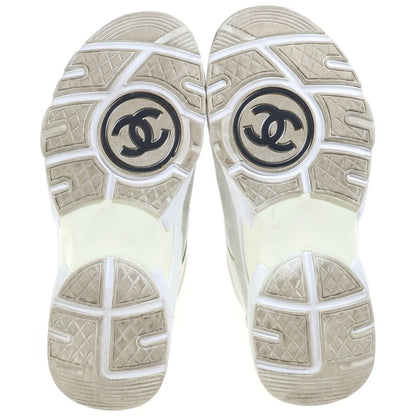 Chanel CC Logo Leather Nylon Sneakers White — view 5