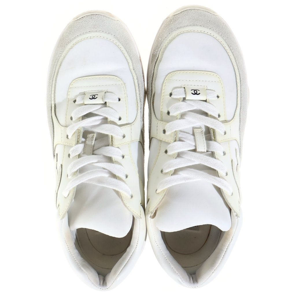 Chanel CC Logo Leather Nylon Sneakers White — view 4