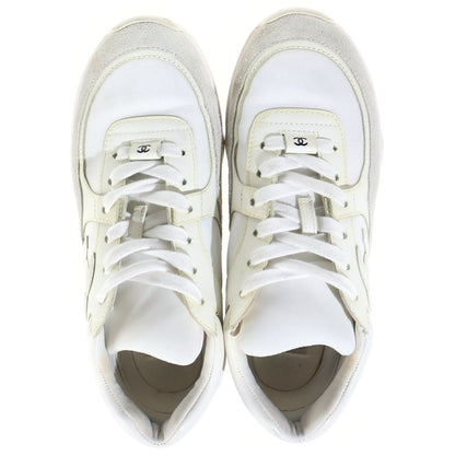 Chanel CC Logo Leather Nylon Sneakers White — view 4