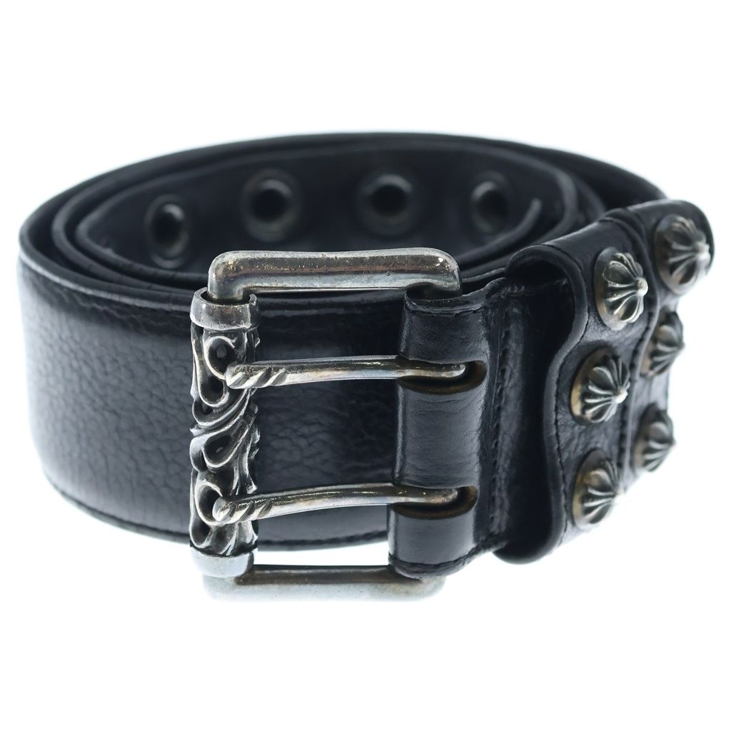 Chrome Hearts Blt Roller Cross Ball Studs Buckle Leather Belt Black Silver