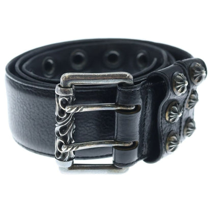 Chrome Hearts Blt Roller Cross Ball Studs Buckle Leather Belt Black Silver