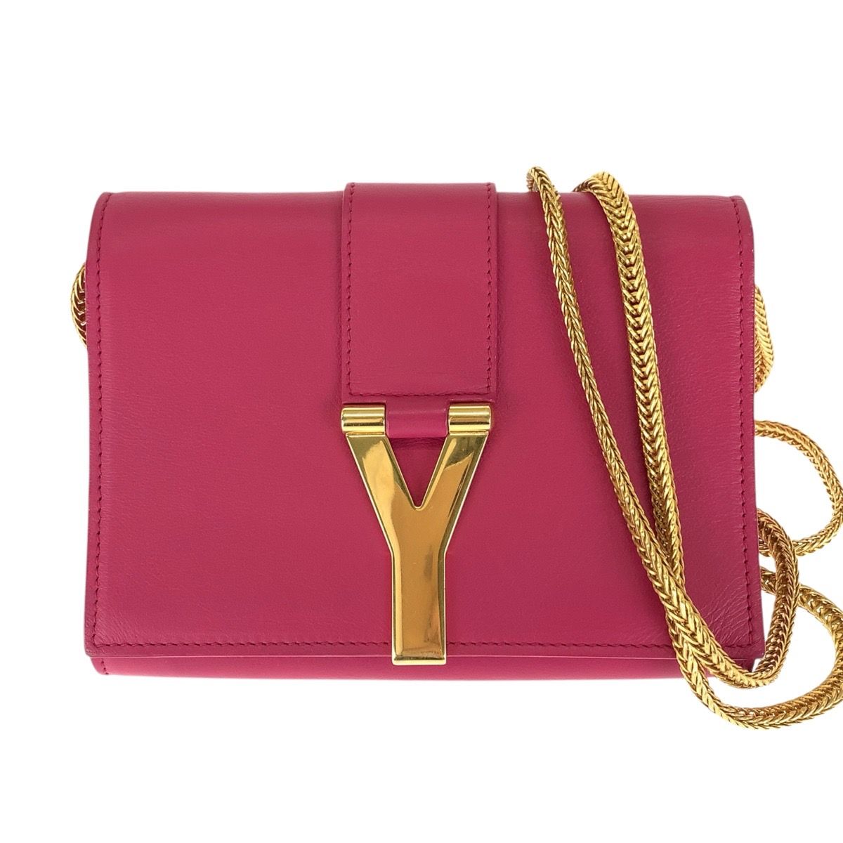 Saint Laurent Classic Y-line Satchel Small 2-Way Pink Leather Chain Shoulder Bag
