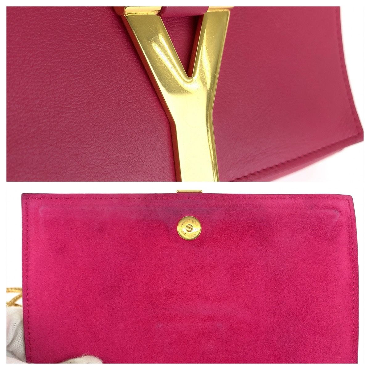 Saint Laurent Classic Y-line Satchel Small 2-Way Pink Leather Chain Shoulder Bag — view 5