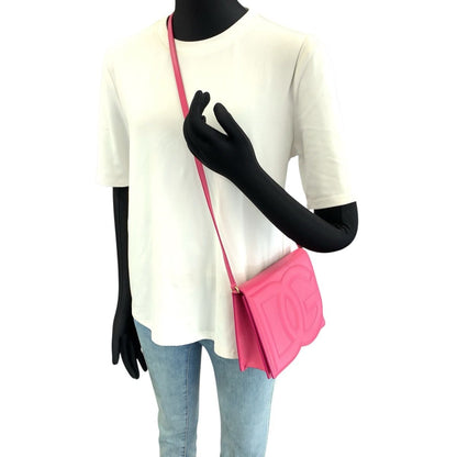 Dolce & Gabbana DG Logo 2-Way Pink Gold Leather Shoulder Bag Clutch — view 6