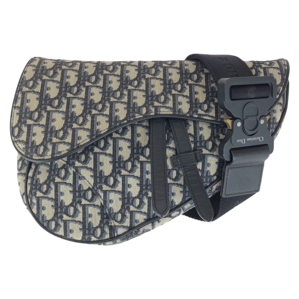 Dior Oblique Saddle Navy Black Silver Canvas Leather Belt Bag