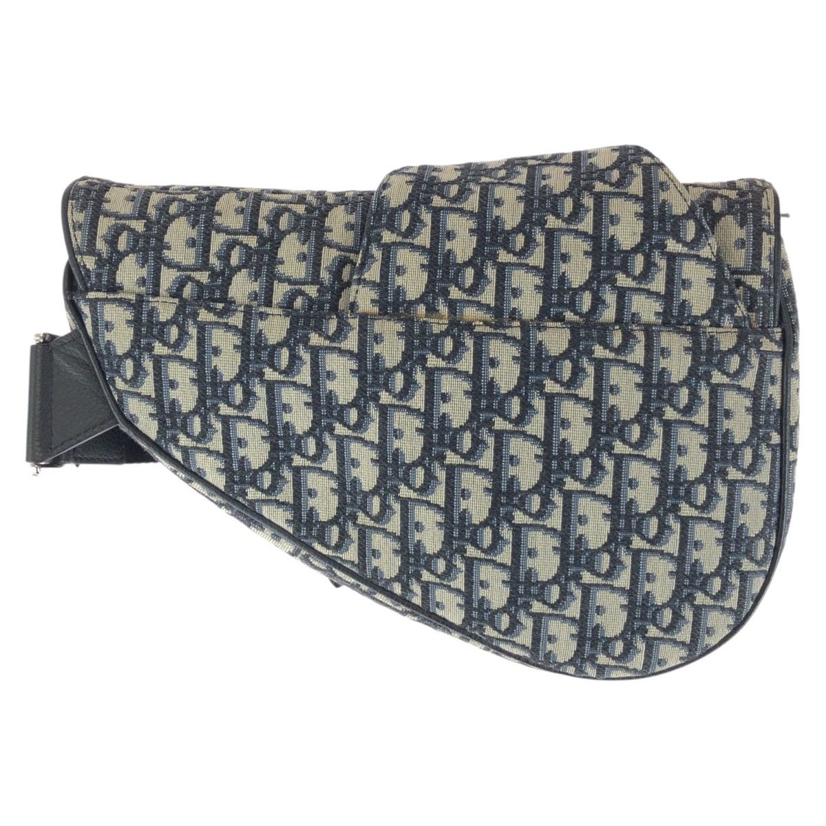 Dior Oblique Saddle Navy Black Silver Canvas Leather Belt Bag — view 2