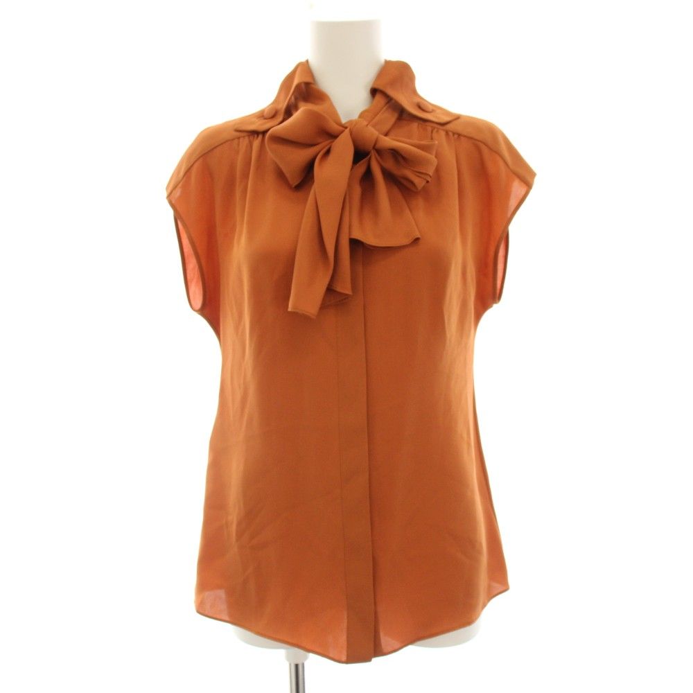 Gucci Shirt Blouse French Sleeve Silk Ribbon Orange 36