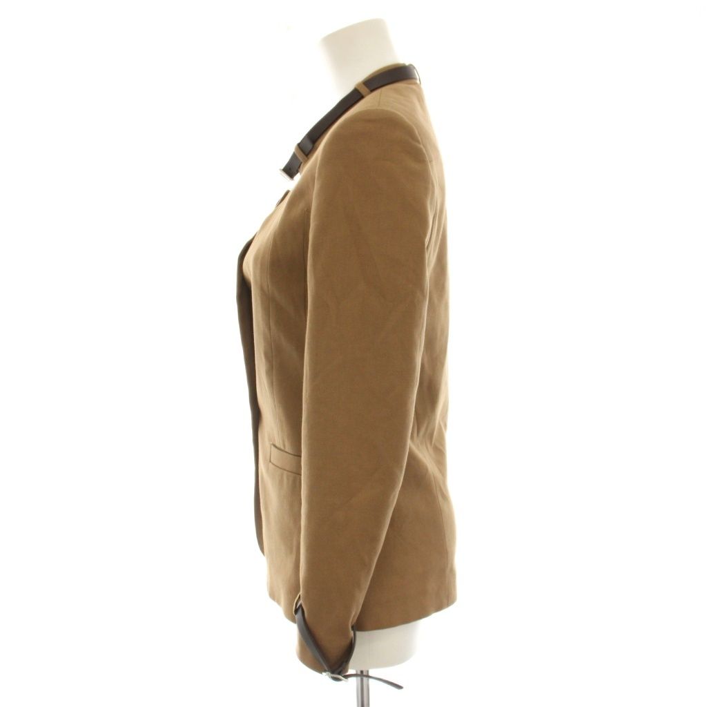 Gucci Collarless Jacket Belt Design Brown 36 — view 2