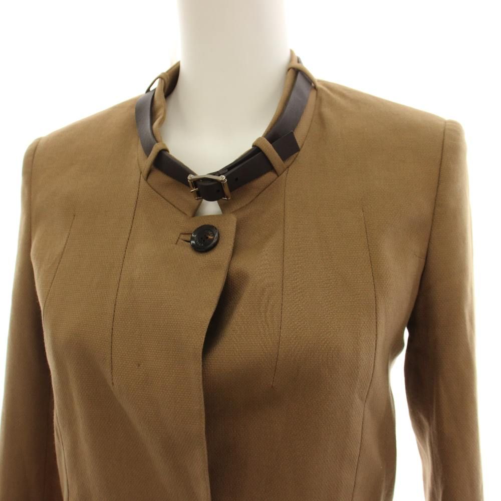 Gucci Collarless Jacket Belt Design Brown 36 — view 4