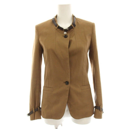 Gucci Collarless Jacket Belt Design Brown 36