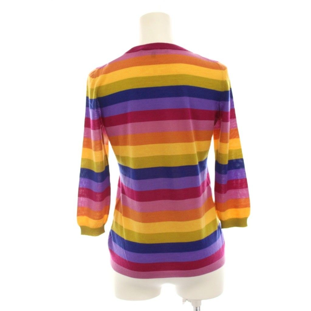 Gucci Knit Top Cashmere Lightweight Three Quarter Sleeve Border Multicolor S — view 3