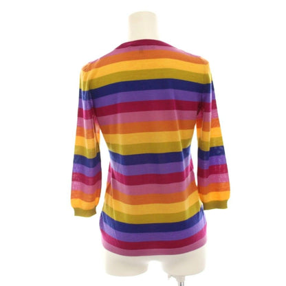 Gucci Knit Top Cashmere Lightweight Three Quarter Sleeve Border Multicolor S — view 3