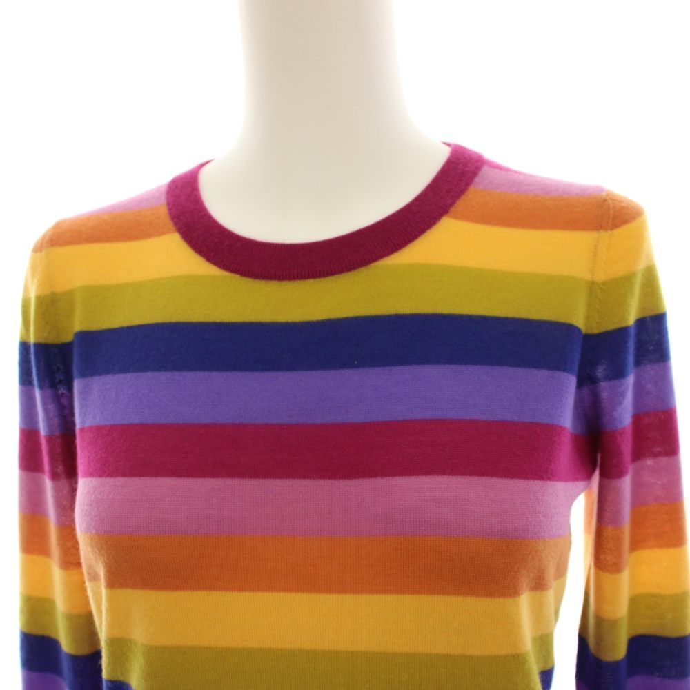 Gucci Knit Top Cashmere Lightweight Three Quarter Sleeve Border Multicolor S — view 4