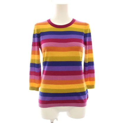 Gucci Knit Top Cashmere Lightweight Three Quarter Sleeve Border Multicolor S