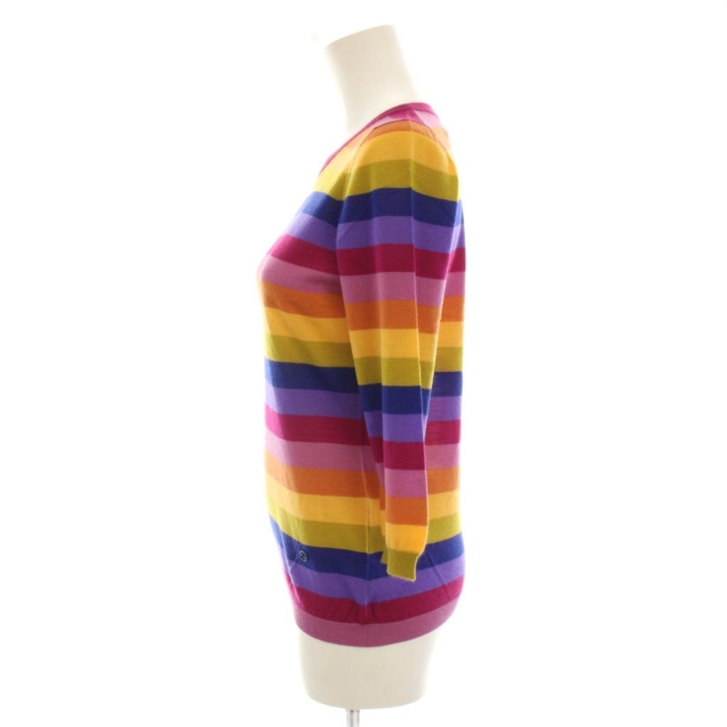 Gucci Knit Top Cashmere Lightweight Three Quarter Sleeve Border Multicolor S — view 2