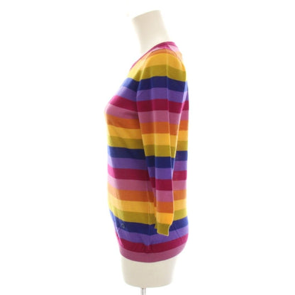 Gucci Knit Top Cashmere Lightweight Three Quarter Sleeve Border Multicolor S — view 2