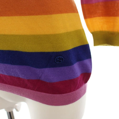 Gucci Knit Top Cashmere Lightweight Three Quarter Sleeve Border Multicolor S — view 6