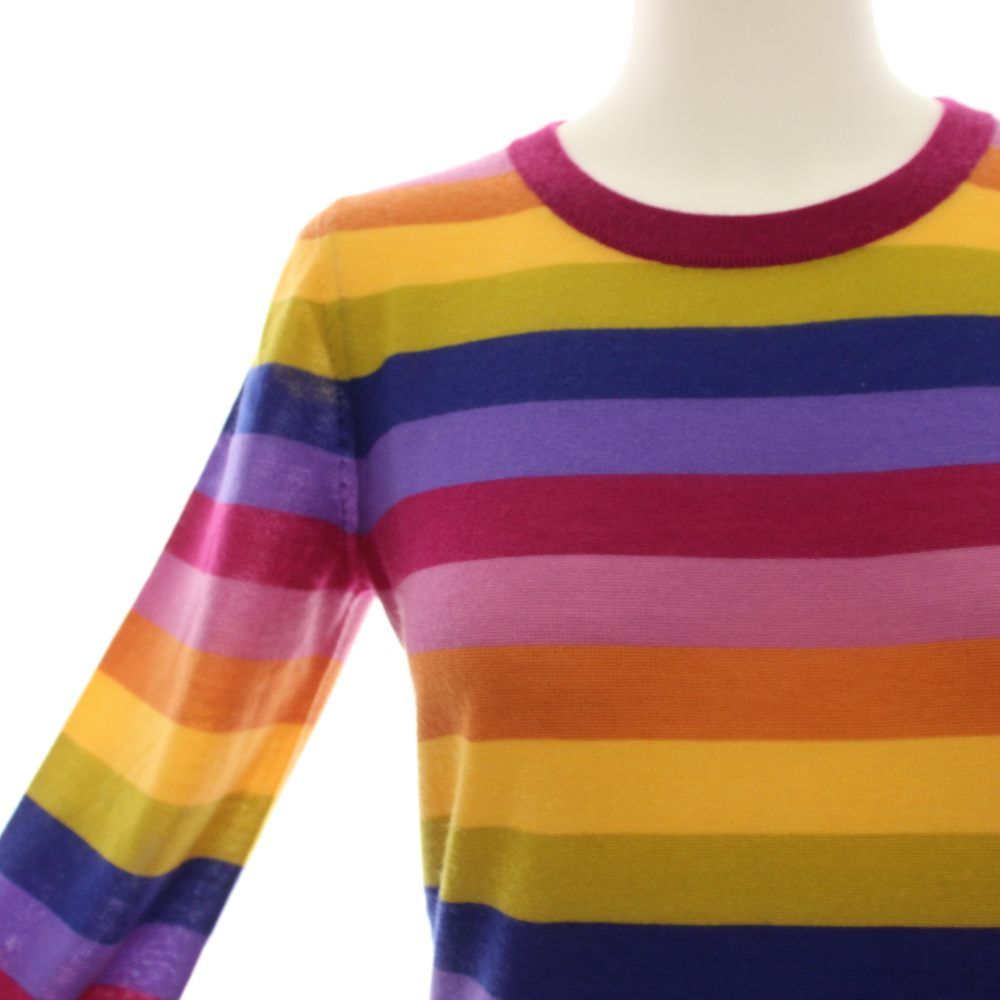 Gucci Knit Top Cashmere Lightweight Three Quarter Sleeve Border Multicolor S — view 5