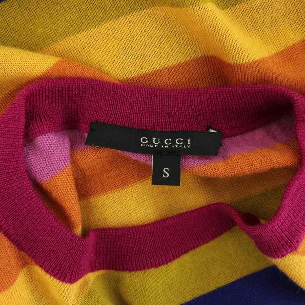 Gucci Knit Top Cashmere Lightweight Three Quarter Sleeve Border Multicolor S — view 7