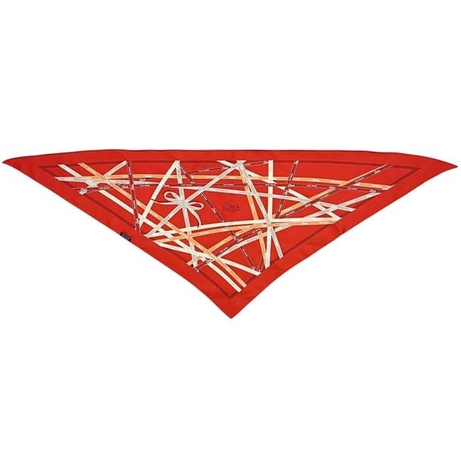 Hermes Scarf Pointe Triangle Boldic Ribbon Silk Red — view 2