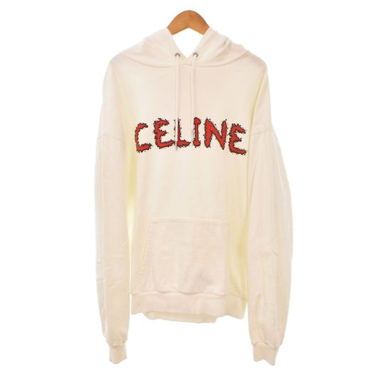 Celine Front Logo Rhinestone Pullover Hoodie White M