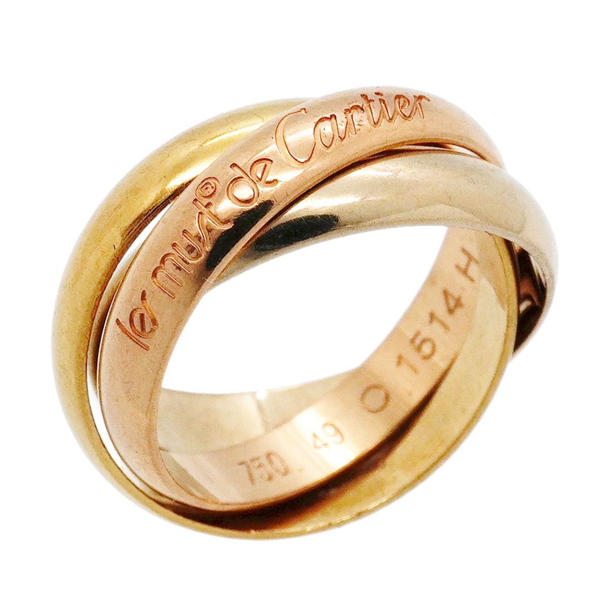 Cartier Ring Trinity Classic Model 18k Yellow Gold White Pink