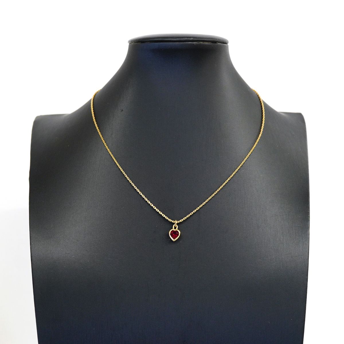 Dior Necklace Heart Motif Gold Plated Color Stone Red — view 5