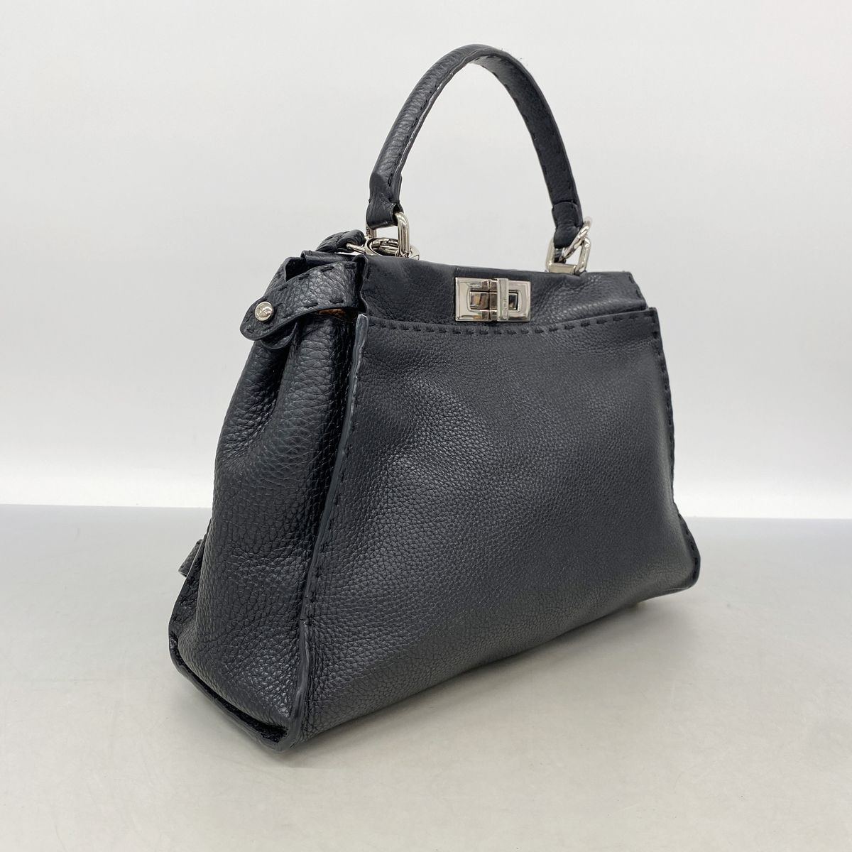 Fendi Handbag Selleria Leather Black Silver 2-Way Bag — view 2